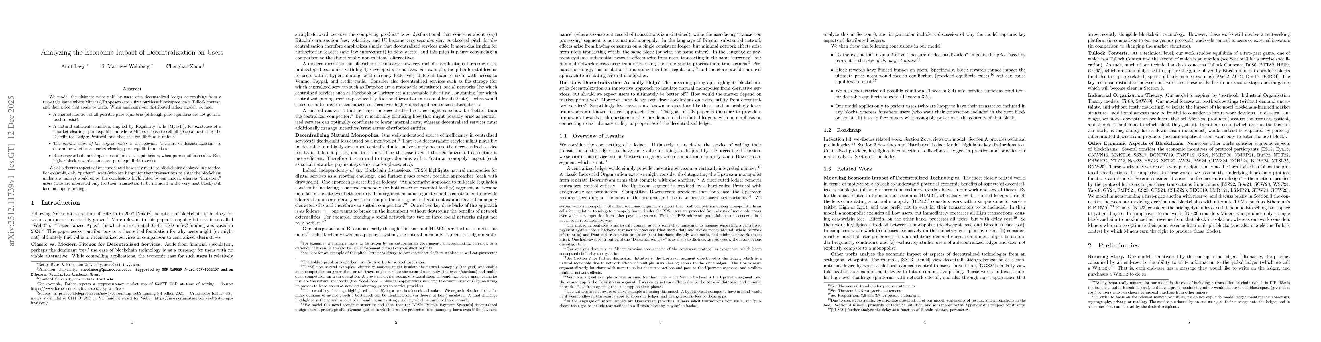 Thumbnail for Analyzing the Economic Impact of Decentralization on Users