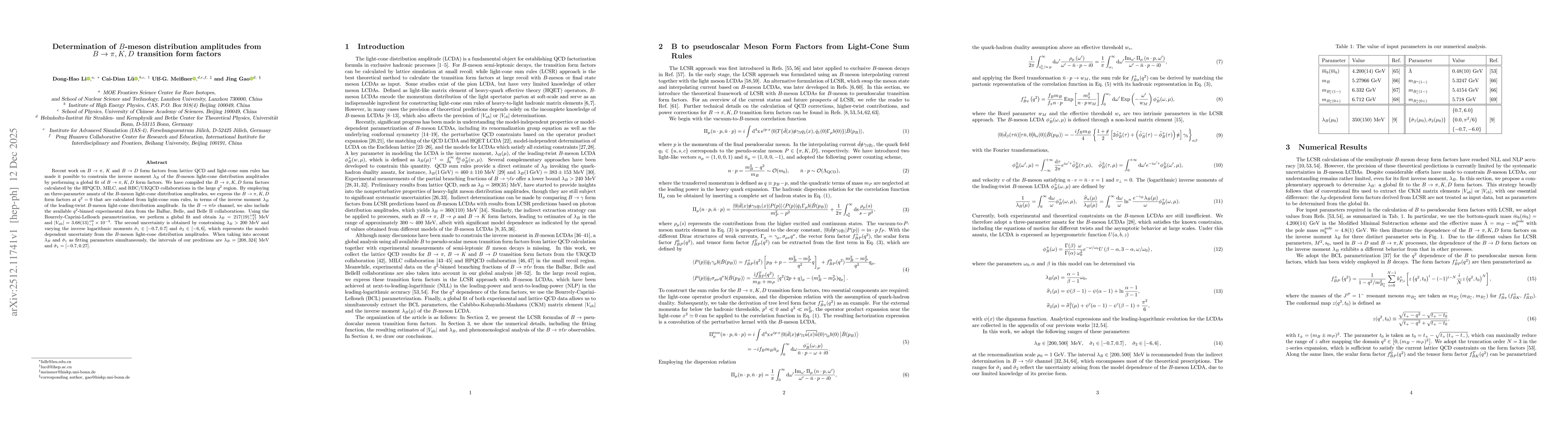 Thumbnail for Determination of $B$-meson distribution amplitudes from $B\to π,K,D$ transition form factors