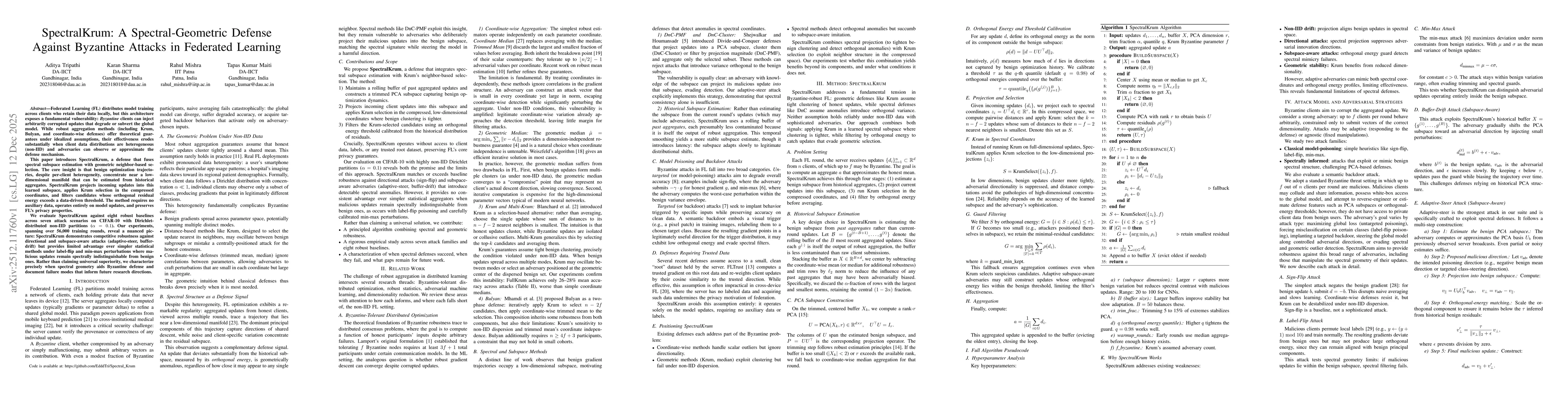 Thumbnail for SpectralKrum: A Spectral-Geometric Defense Against Byzantine Attacks in Federated Learning