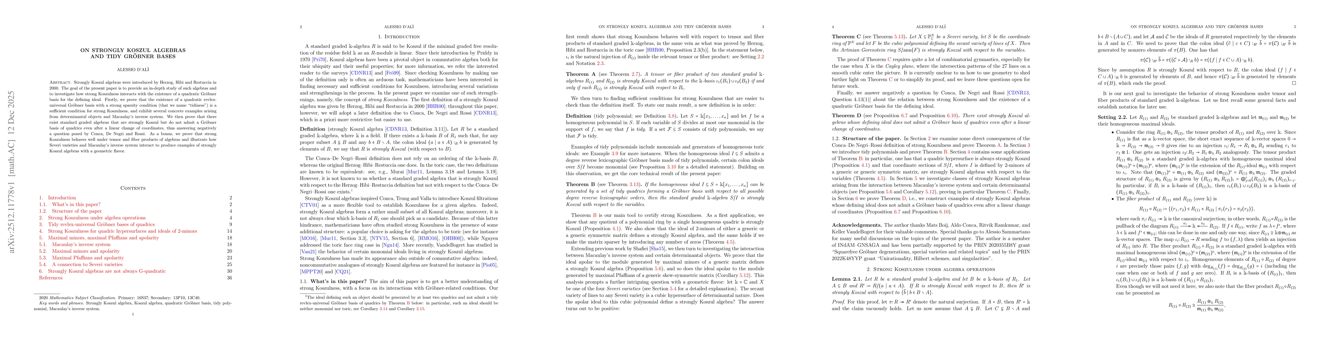 Thumbnail for On strongly Koszul algebras and tidy Gröbner bases