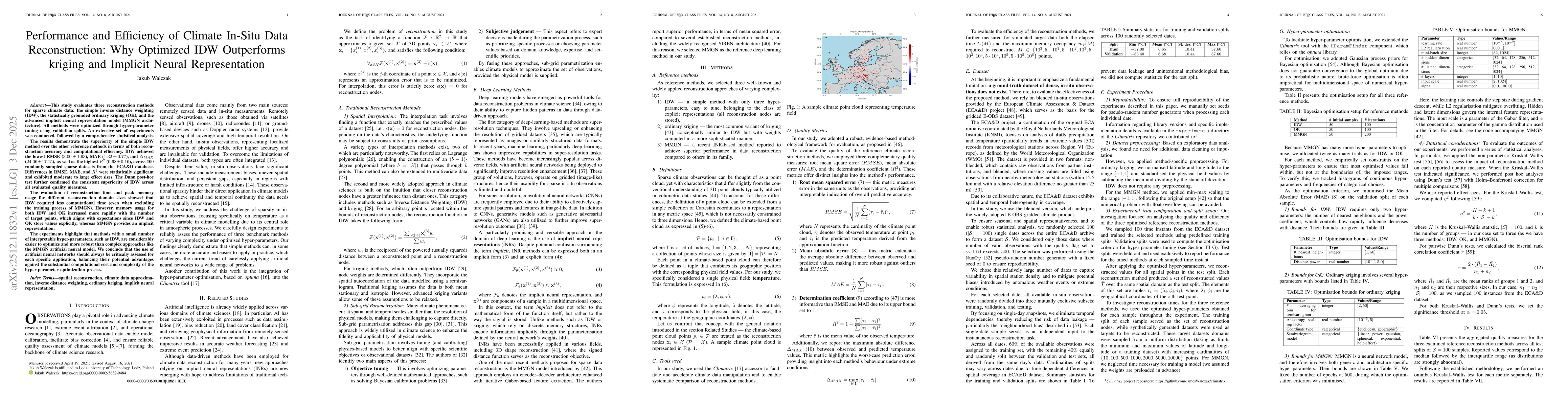 Thumbnail for Performance and Efficiency of Climate In-Situ Data Reconstruction: Why Optimized IDW Outperforms kriging and Implicit Neural Representation