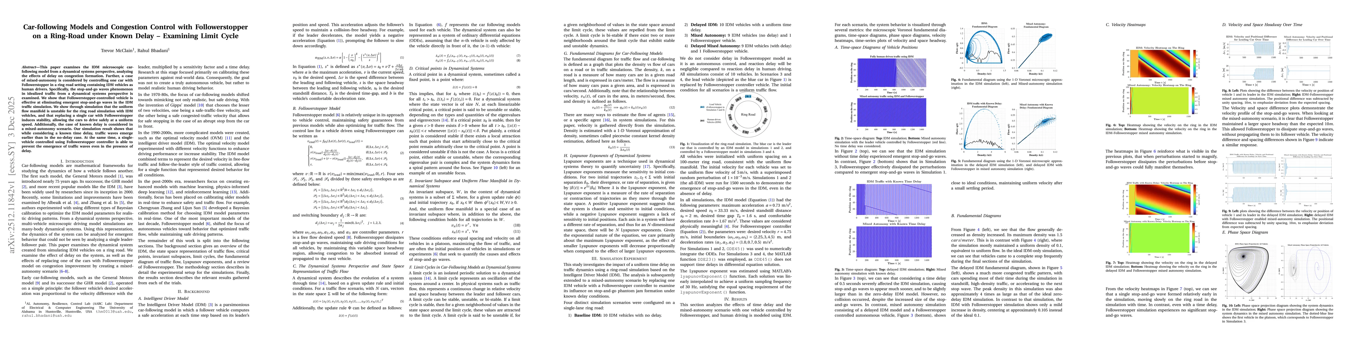 Thumbnail for Car-following Models and Congestion Control with Followerstopper on a Ring-Road under Known Delay -- Examining Limit Cycle