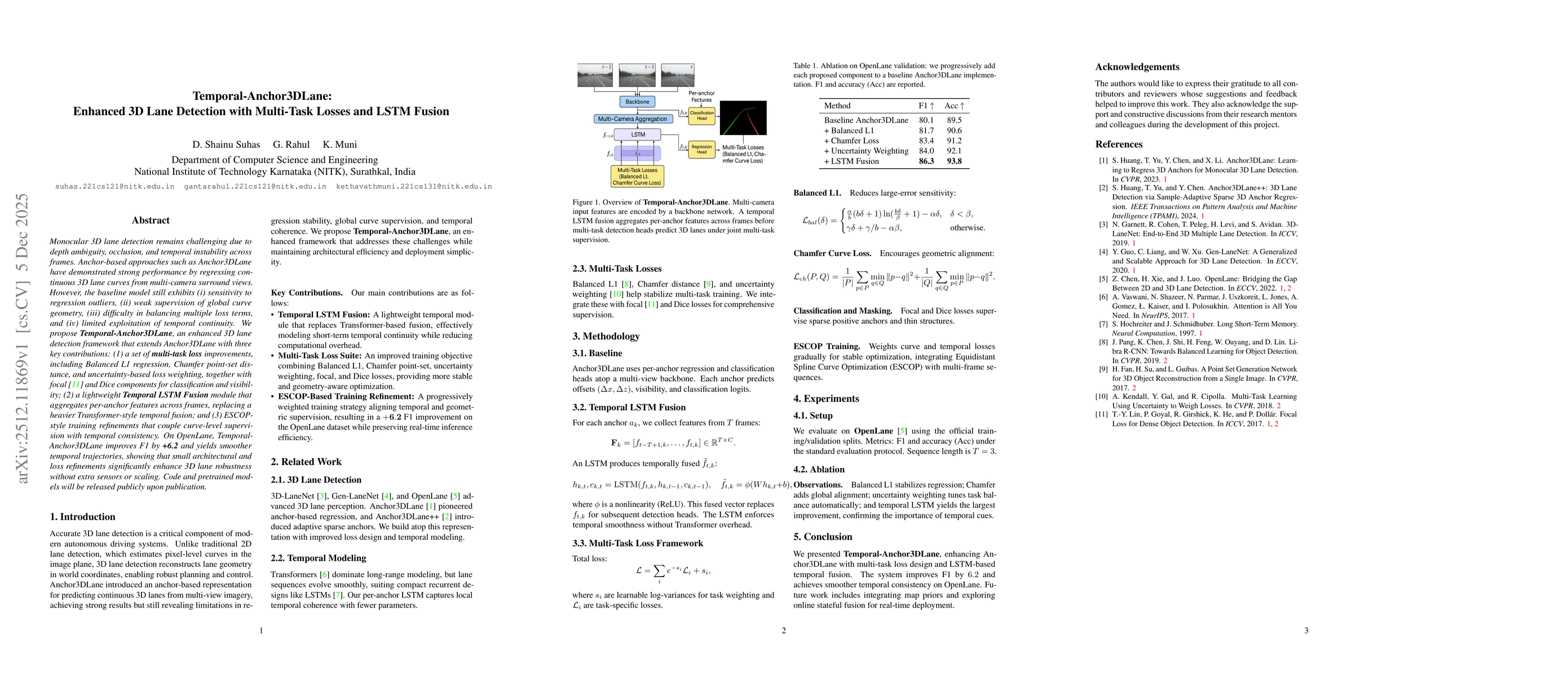 Thumbnail for Temporal-Anchor3DLane: Enhanced 3D Lane Detection with Multi-Task Losses and LSTM Fusion