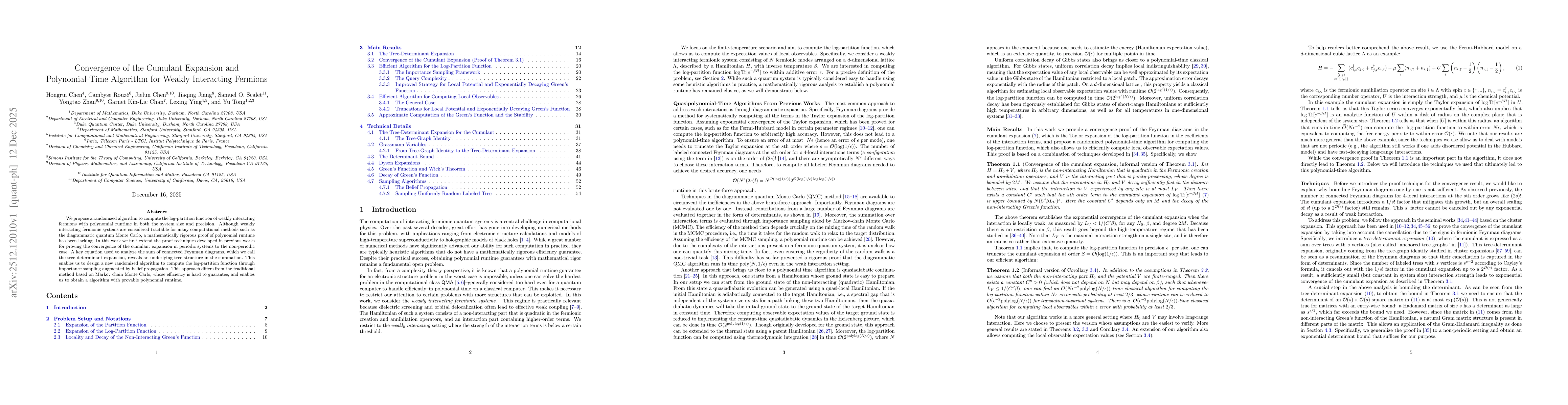 Thumbnail for Convergence of the Cumulant Expansion and Polynomial-Time Algorithm for Weakly Interacting Fermions