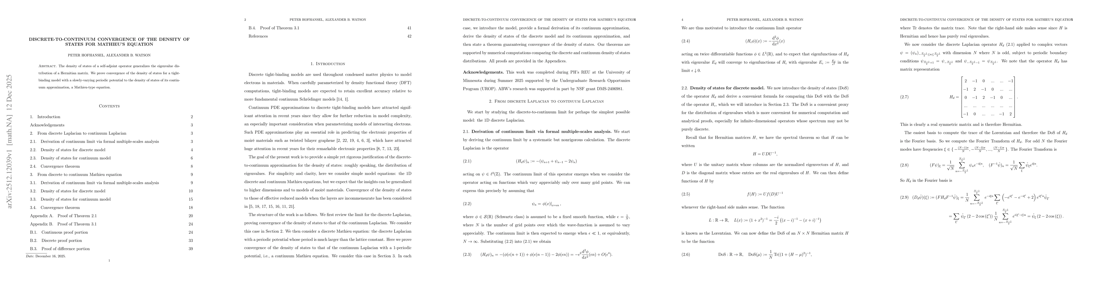Thumbnail for Discrete-to-continuum convergence of the density of states for Mathieu's equation