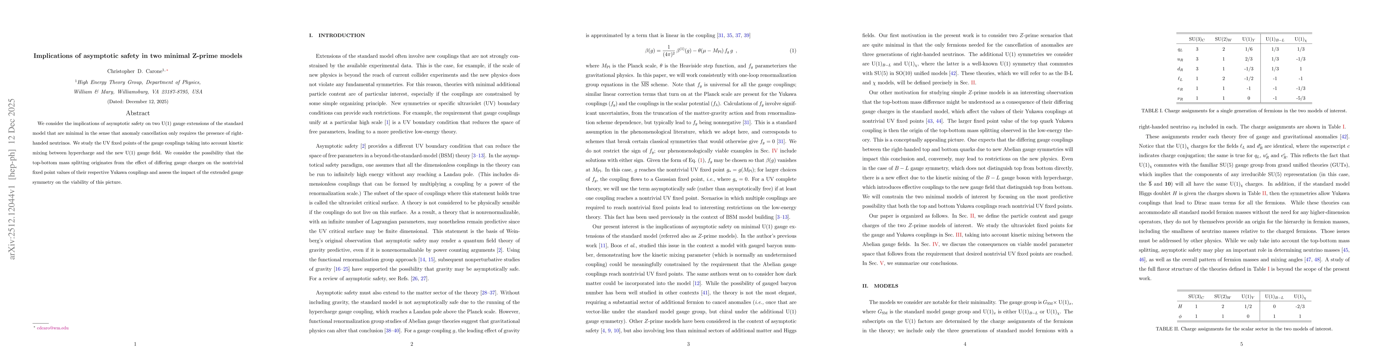 Thumbnail for Implications of asymptotic safety in two minimal Z-prime models