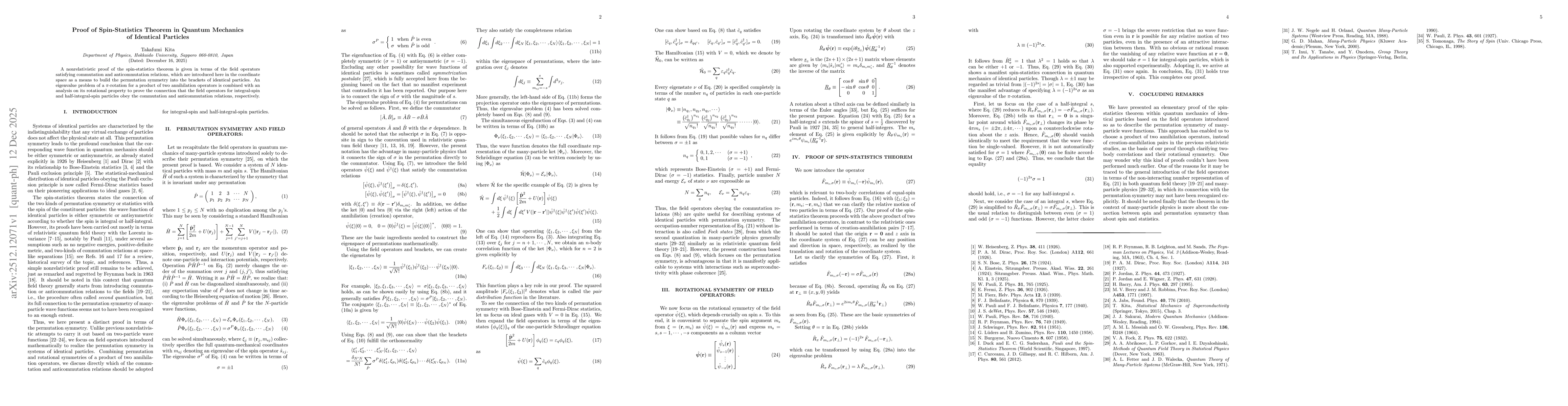 Thumbnail for Proof of Spin-Statistics Theorem in Quantum Mechanics of Identical Particles
