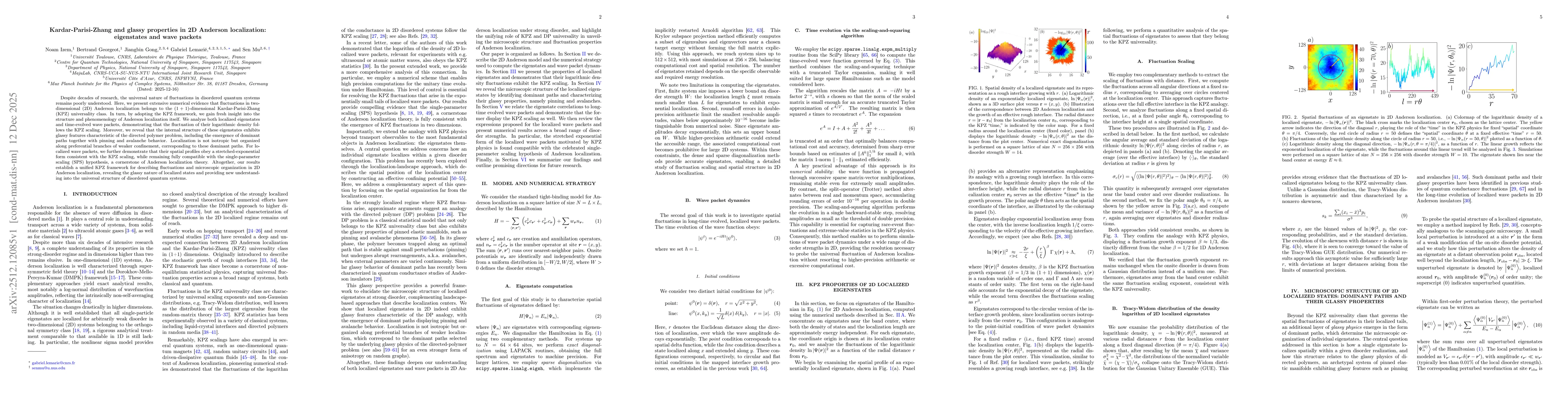 Thumbnail for Kardar-Parisi-Zhang and glassy properties in 2D Anderson localization: eigenstates and wave packets