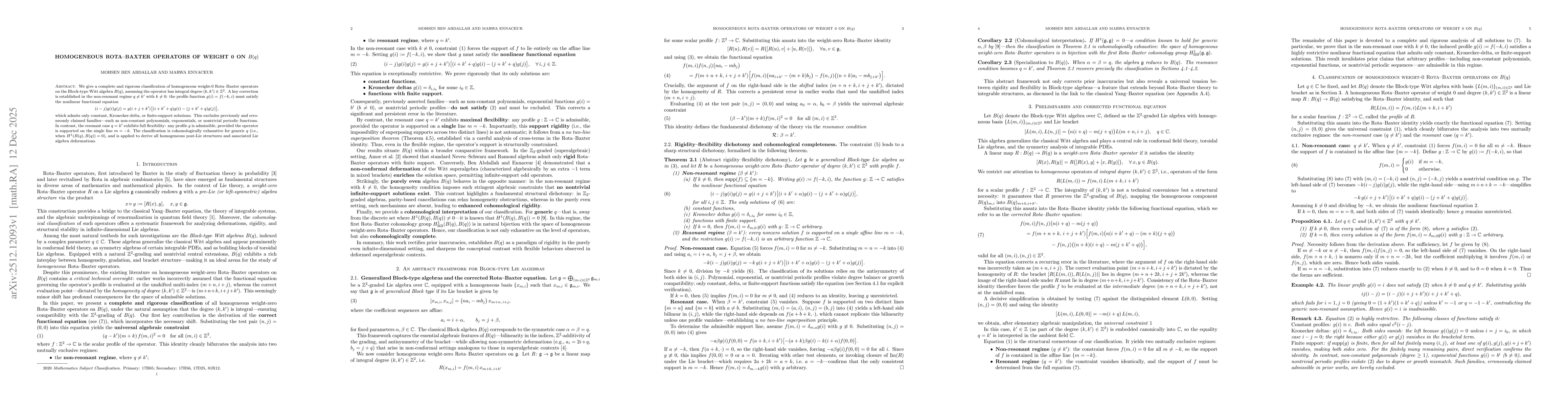 Thumbnail for Homogeneous Rota--Baxter Operators of Weight~0 on $B(q)$