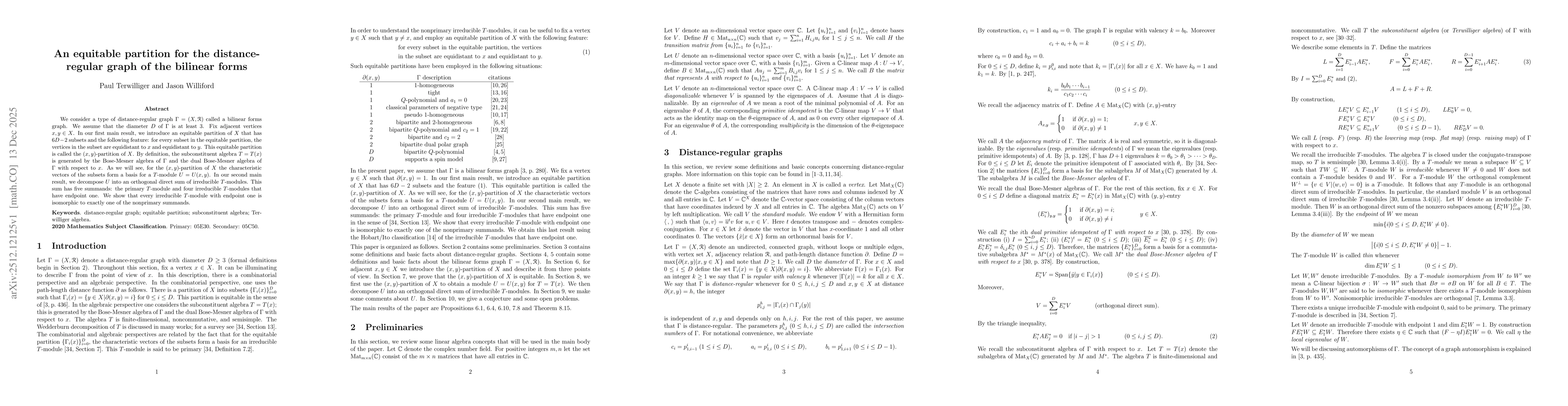 Thumbnail for An equitable partition for the distance-regular graph of the bilinear forms