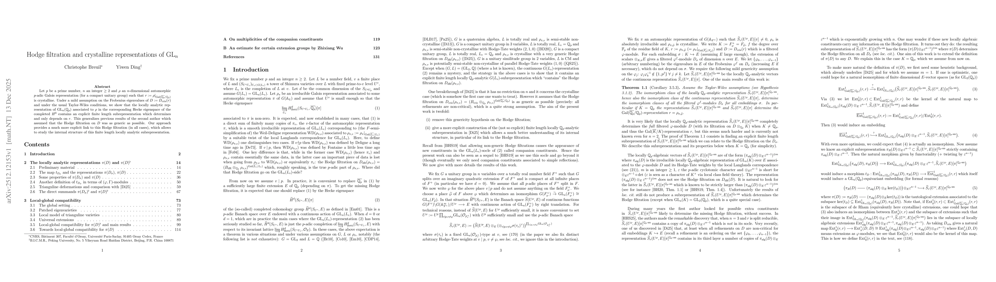 Thumbnail for Hodge filtration and crystalline representations of $\mathrm{GL}_n$