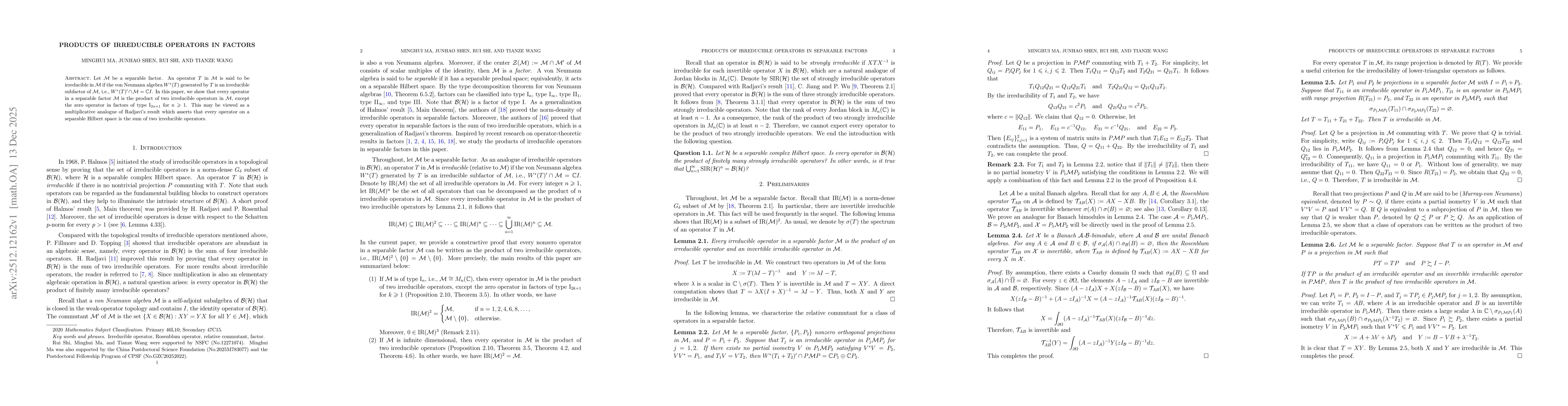 Thumbnail for Products of irreducible operators in factors
