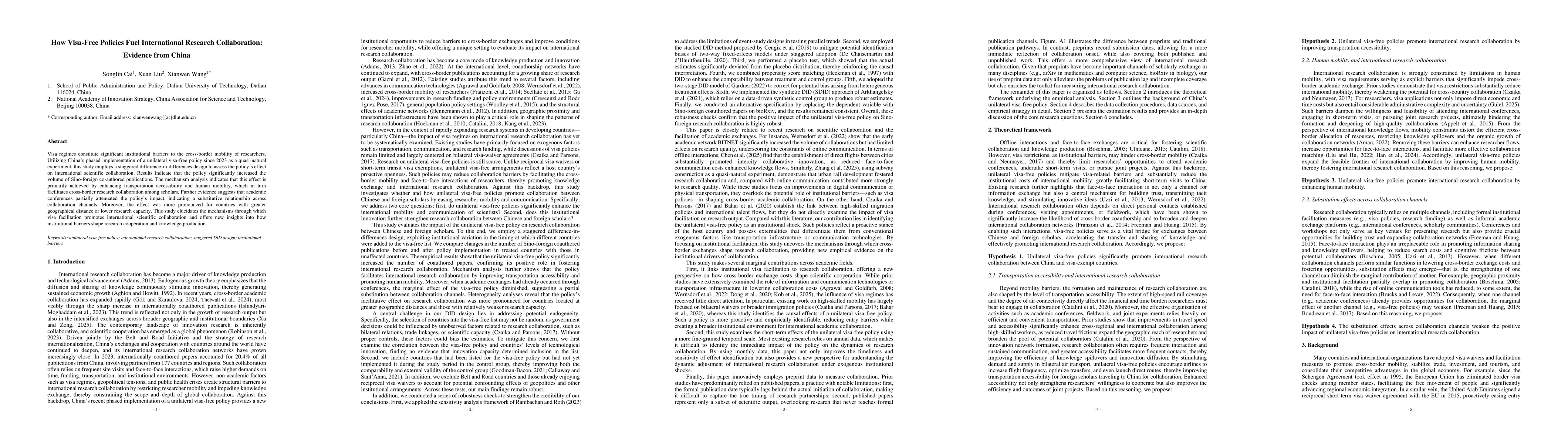 Thumbnail for How Visa-Free Policies Fuel International Research Collaboration: Evidence from China