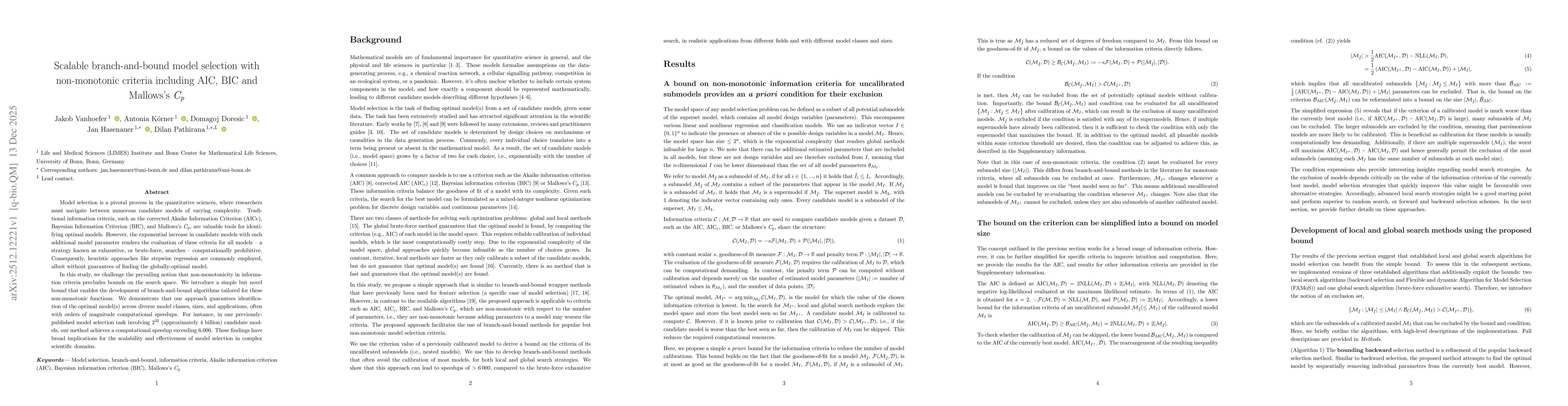 Thumbnail for Scalable branch-and-bound model selection with non-monotonic criteria including AIC, BIC and Mallows's $\mathit{C_p}$