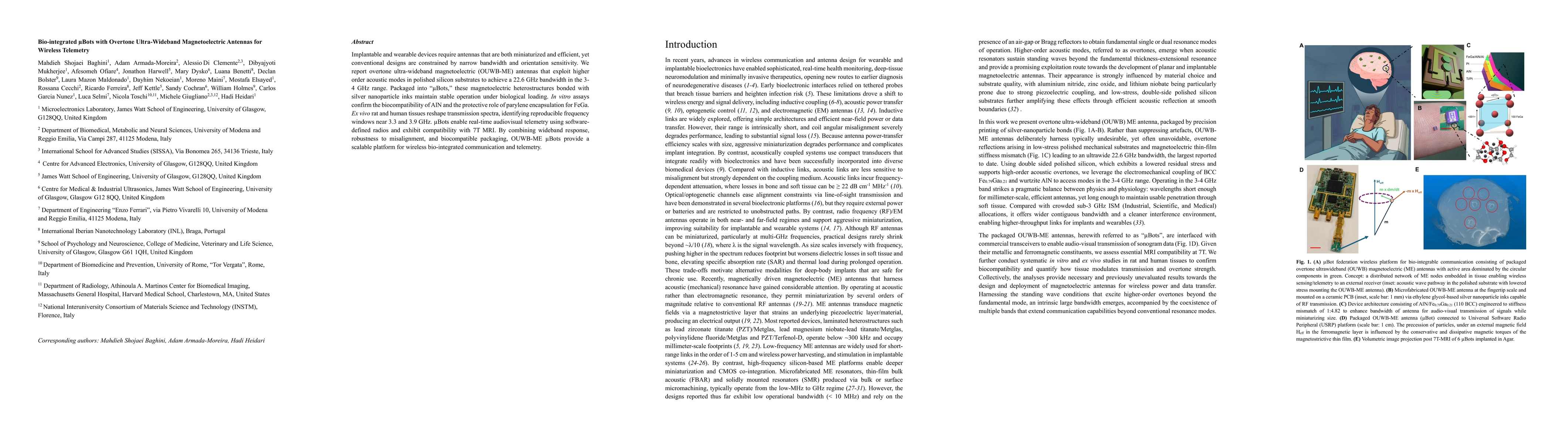 Thumbnail for Bio-integrated $μ$Bots with Overtone Ultra-Wideband Magnetoelectric Antennas for Wireless Telemetry