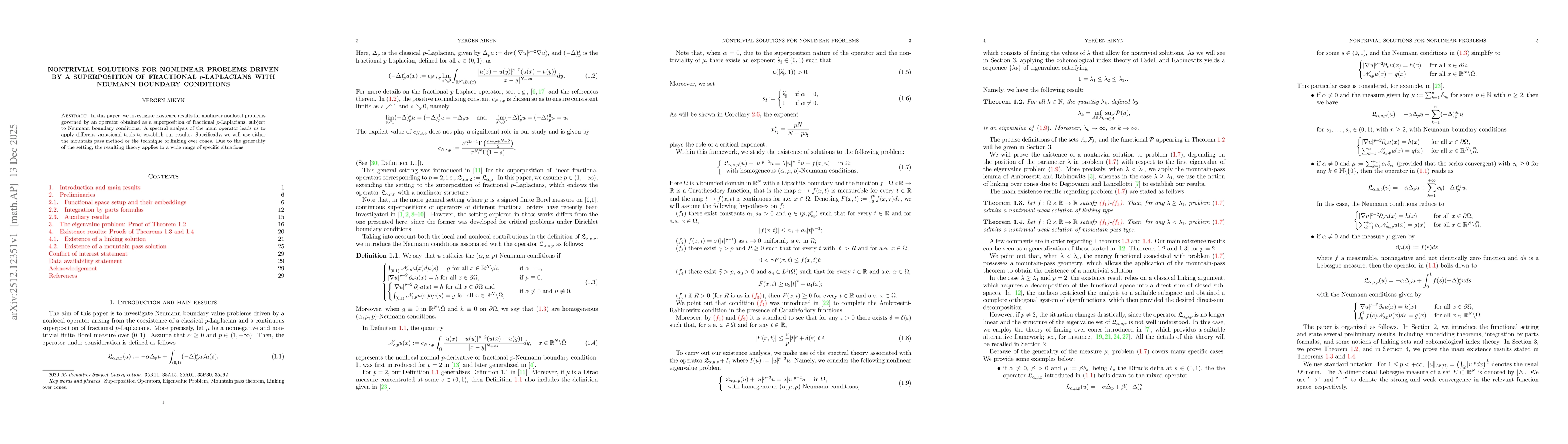Thumbnail for Nontrivial solutions for nonlinear problems driven by a superposition of fractional p-Laplacians with Neumann boundary conditions