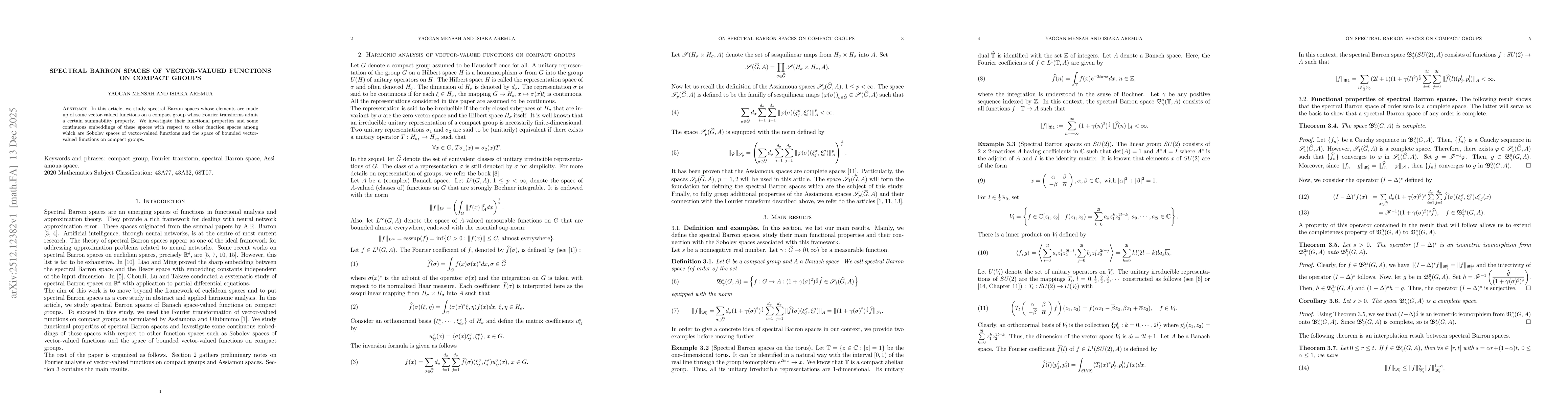 Thumbnail for Spectral Barron spaces of vector-valued functions on compact groups