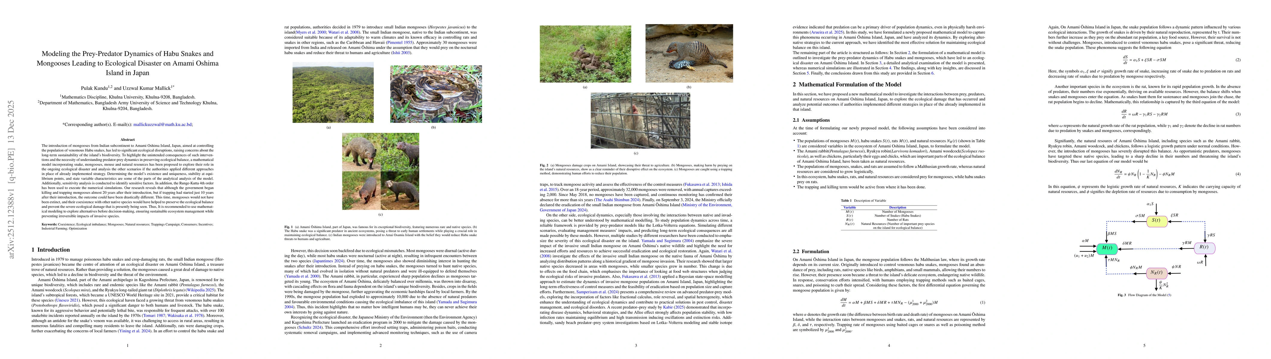 Thumbnail for Modeling the Prey-Predator Dynamics of Habu Snakes and Mongooses Leading to Ecological Disaster on Amami Oshima Island in Japan
