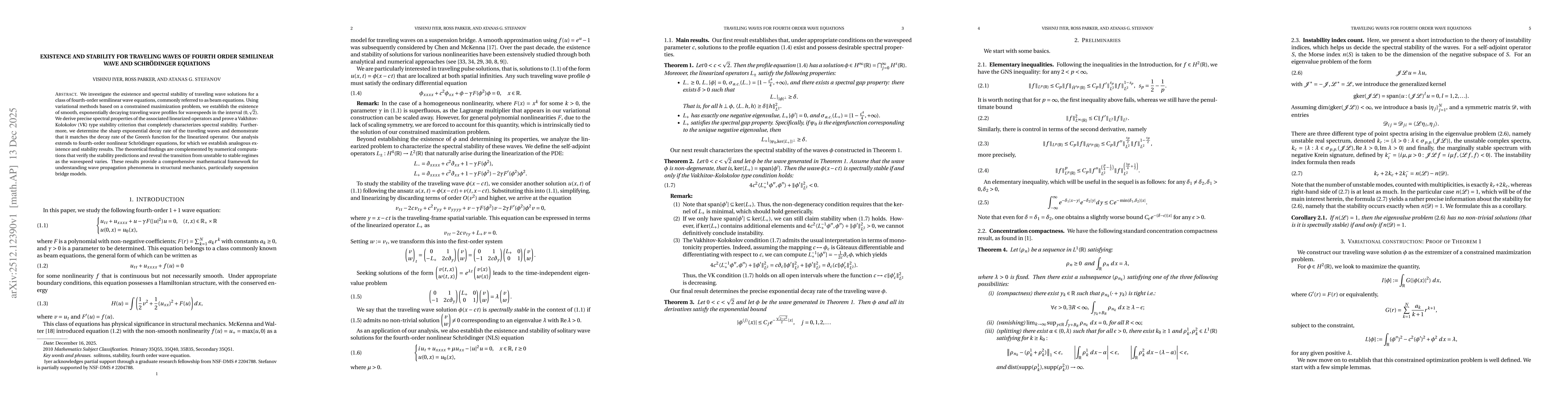 Thumbnail for Existence and stability for traveling waves of fourth order semilinear wave and Schrodinger equations