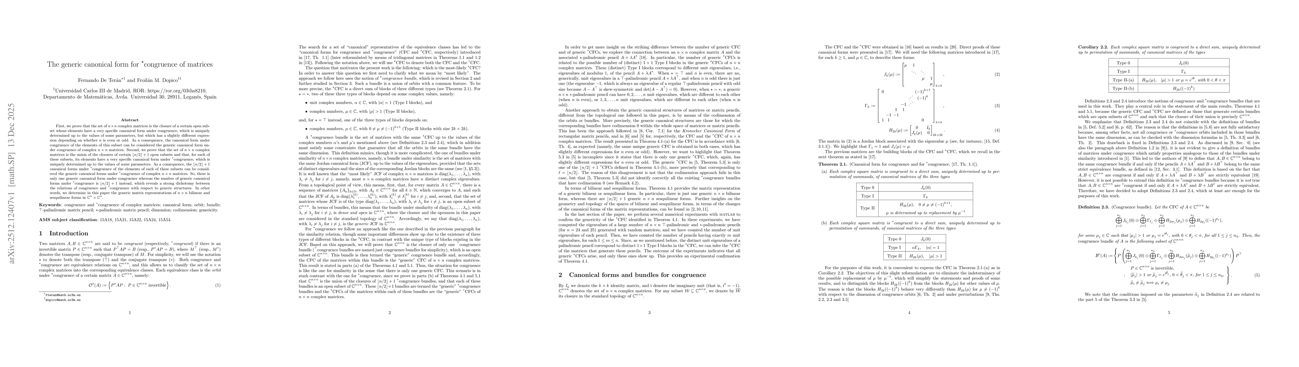 Thumbnail for The generic canonical form for $^\star$congruence of matrices
