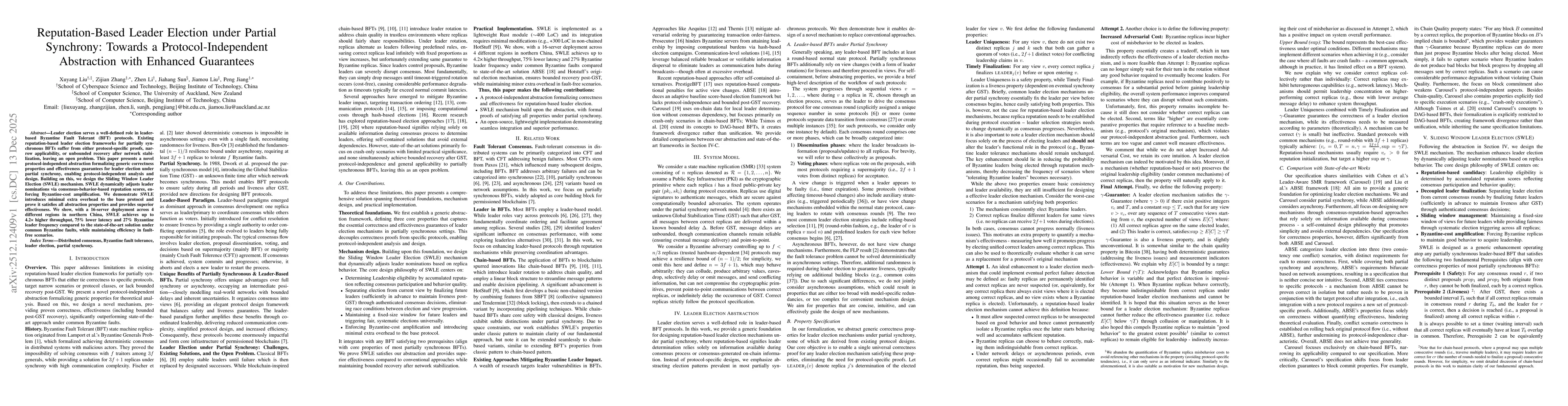 Thumbnail for Reputation-Based Leader Election under Partial Synchrony: Towards a Protocol-Independent Abstraction with Enhanced Guarantees