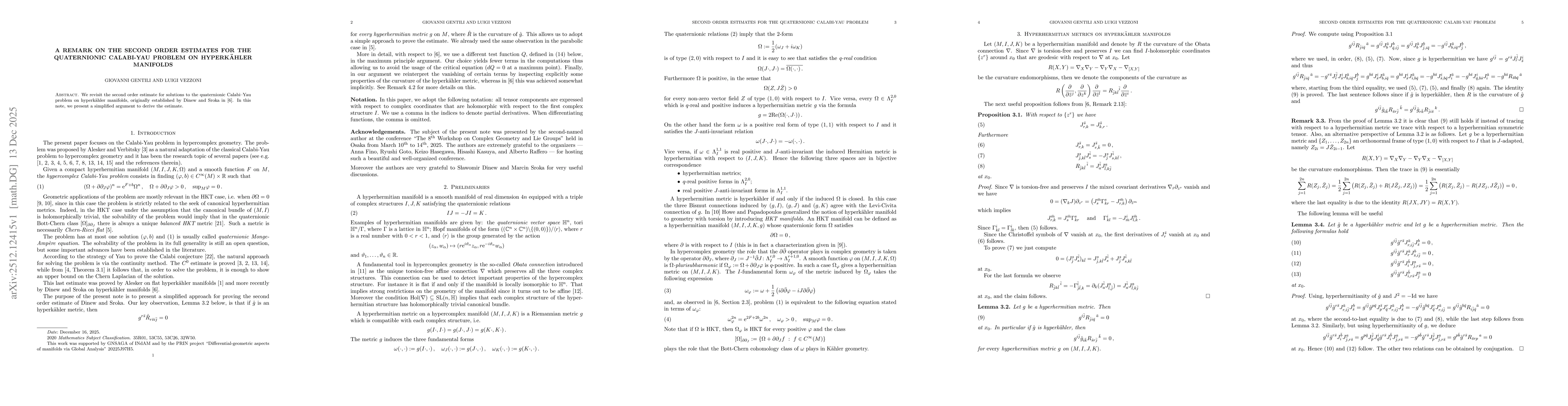 Thumbnail for A remark on the second order estimates for the quaternionic Calabi-Yau problem on hyperkähler manifolds