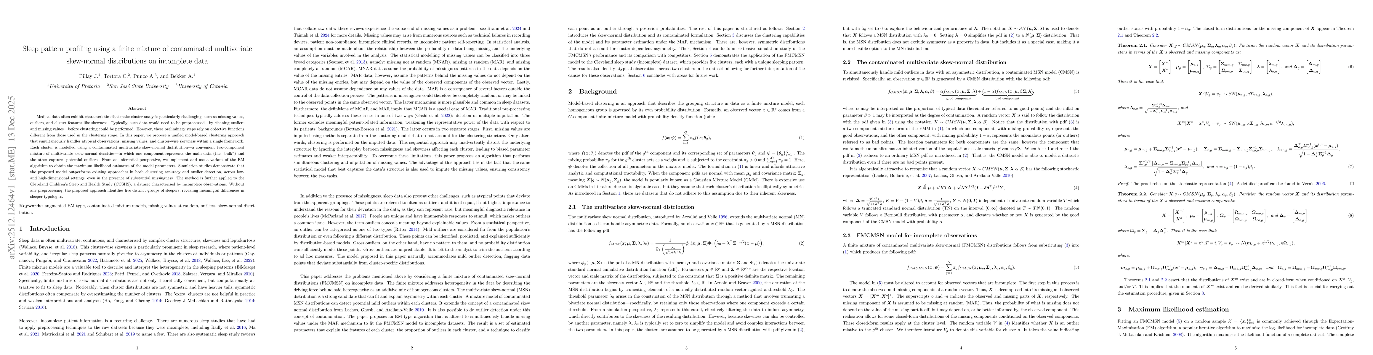 Thumbnail for Sleep pattern profiling using a finite mixture of contaminated multivariate skew-normal distributions on incomplete data
