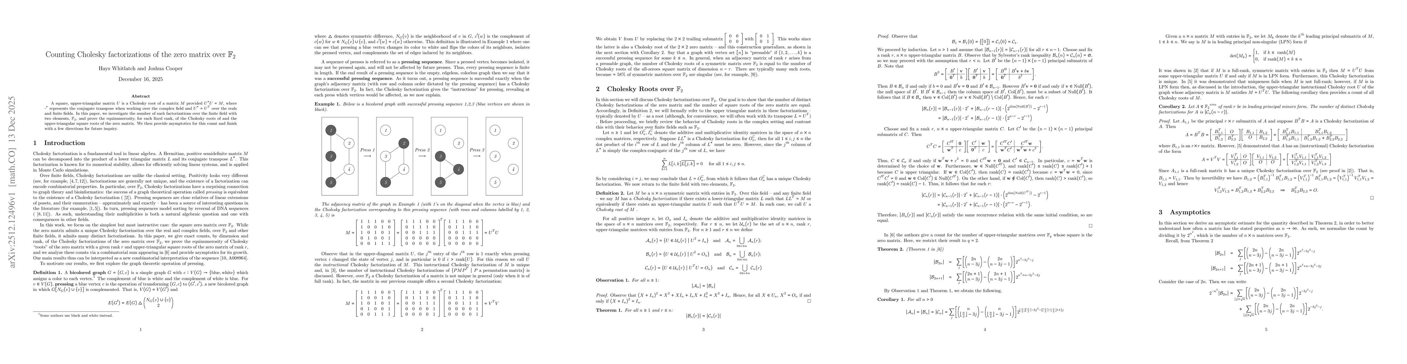 Thumbnail for Counting Cholesky factorizations of the zero matrix over $\mathbb{F}_2$