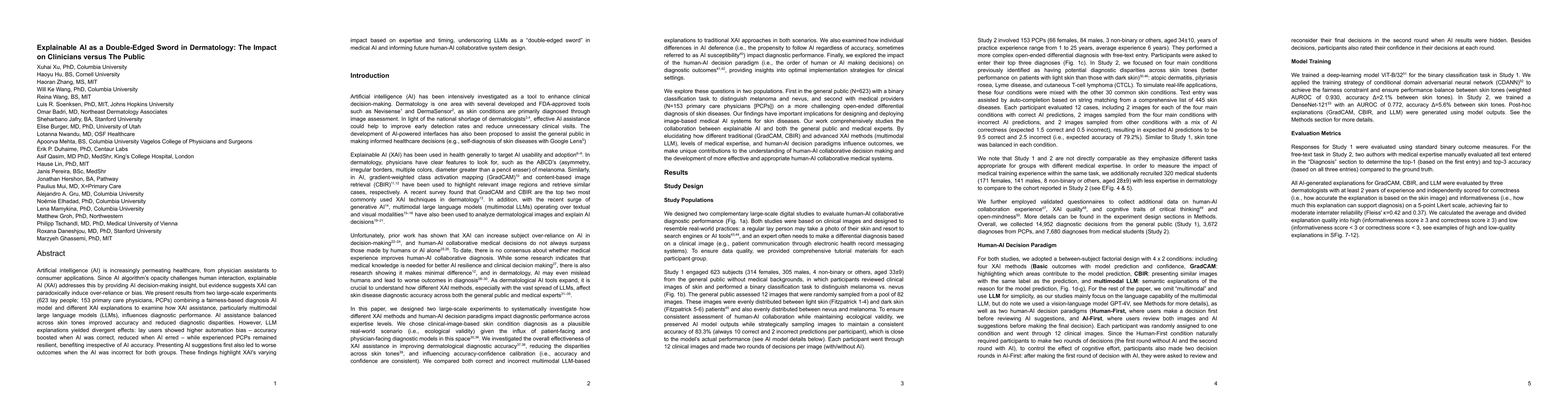 Thumbnail for Explainable AI as a Double-Edged Sword in Dermatology: The Impact on Clinicians versus The Public