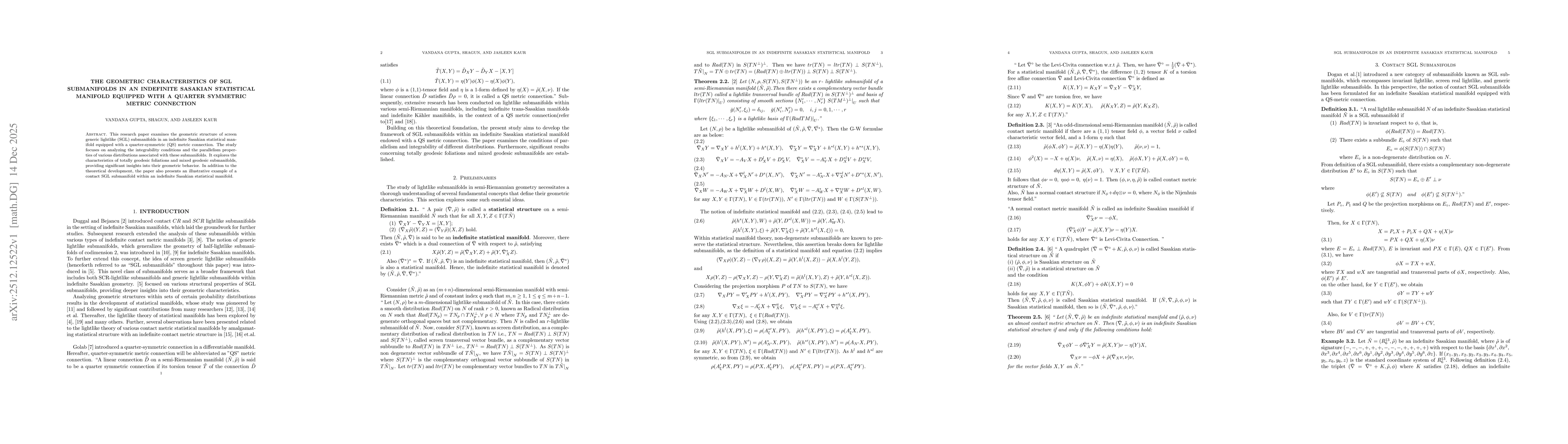 Thumbnail for The geometric characteristics of SGL submanifolds in an indefinite Sasakian statistical manifold equipped with a quarter symmetric metric connection