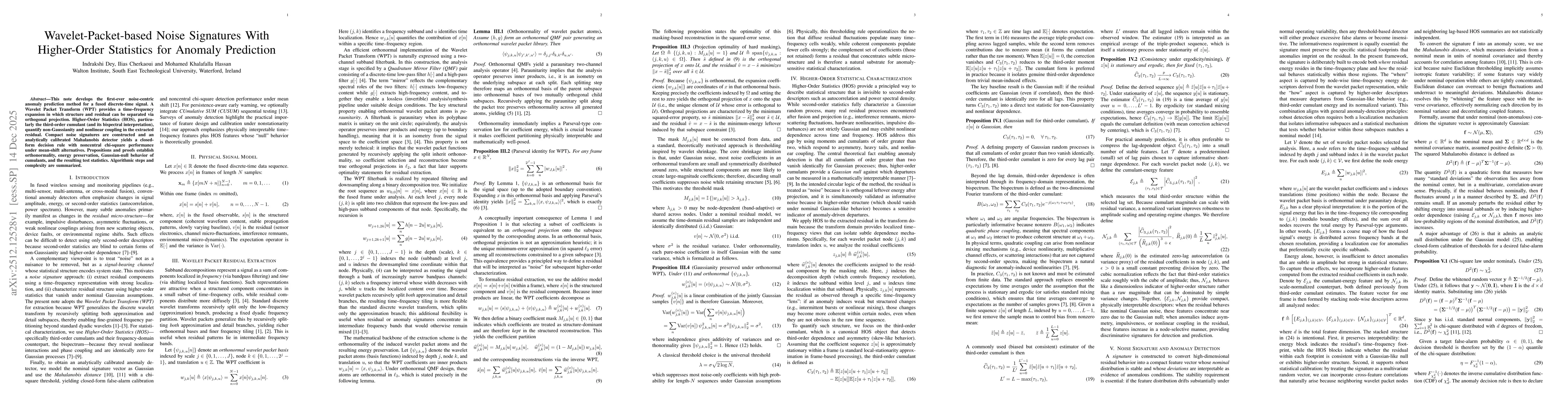 Thumbnail for Wavelet-Packet-based Noise Signatures With Higher-Order Statistics for Anomaly Prediction