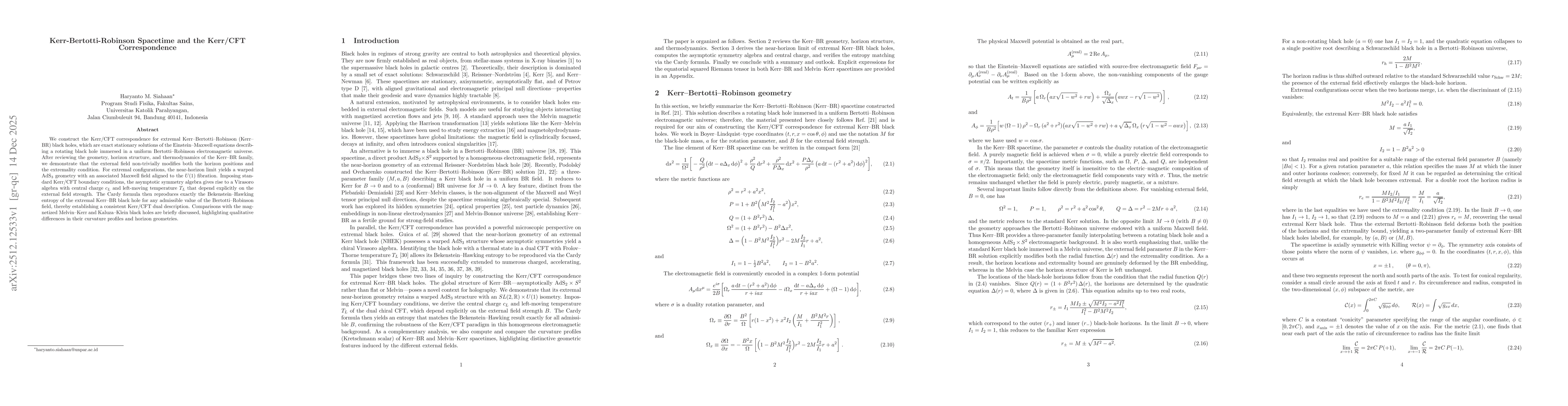 Thumbnail for Kerr-Bertotti-Robinson Spacetime and the Kerr/CFT Correspondence