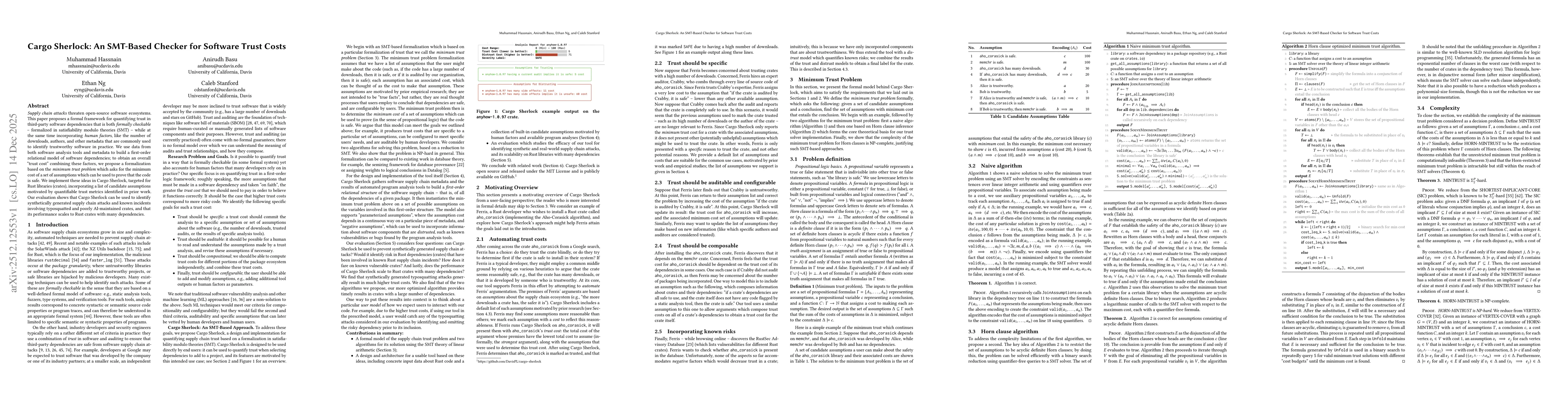 Thumbnail for Cargo Sherlock: An SMT-Based Checker for Software Trust Costs