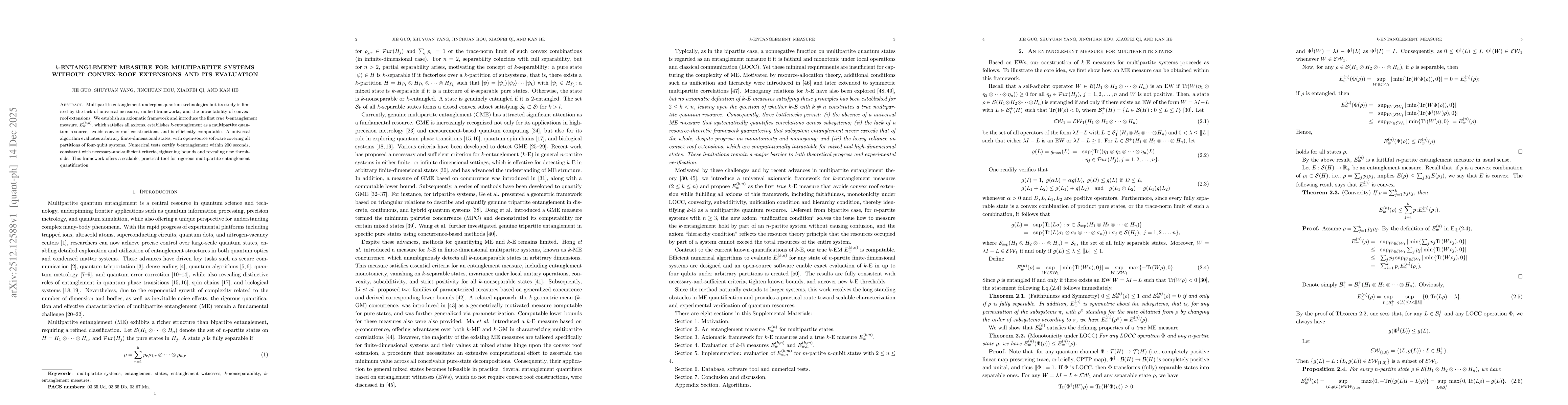 Thumbnail for $k$-Entanglement Measure for Multipartite Systems without Convex-Roof Extensions and its Evaluation