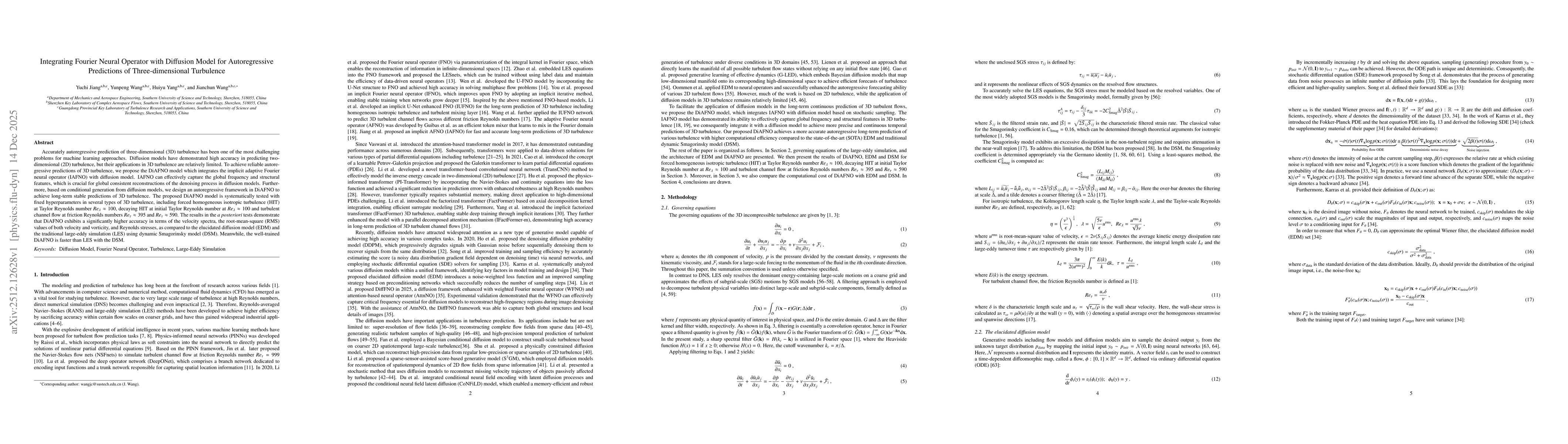 Thumbnail for Integrating Fourier Neural Operator with Diffusion Model for Autoregressive Predictions of Three-dimensional Turbulence