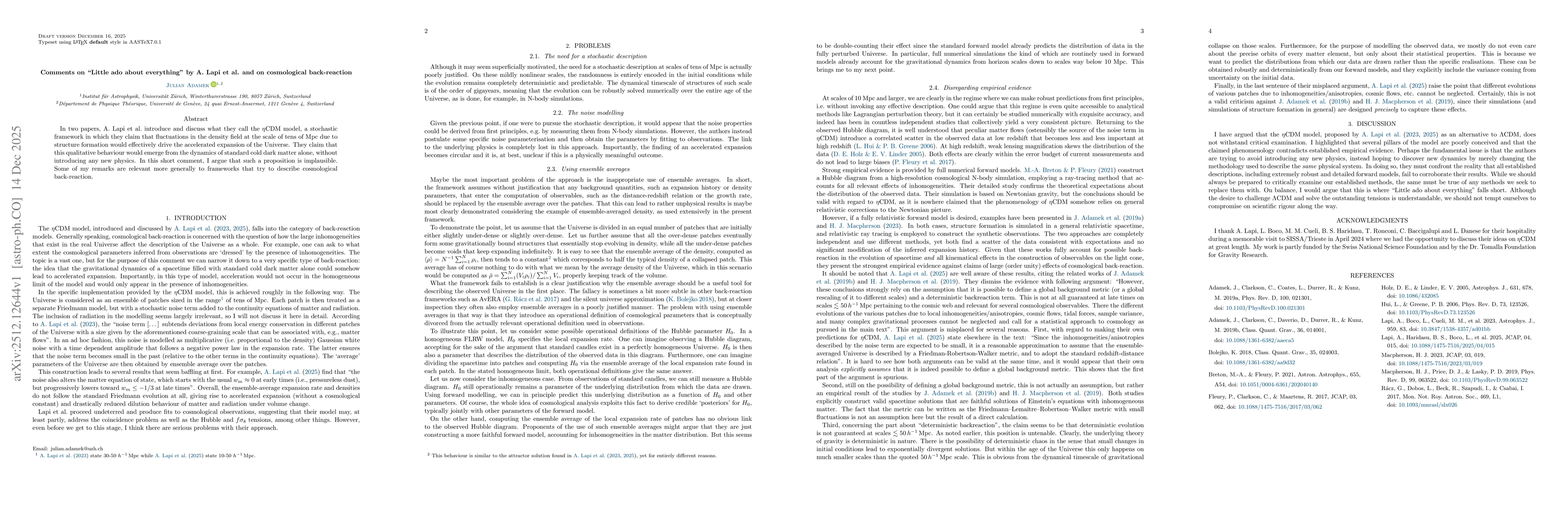 Thumbnail for Comments on "Little ado about everything" by A. Lapi et al. and on cosmological back-reaction
