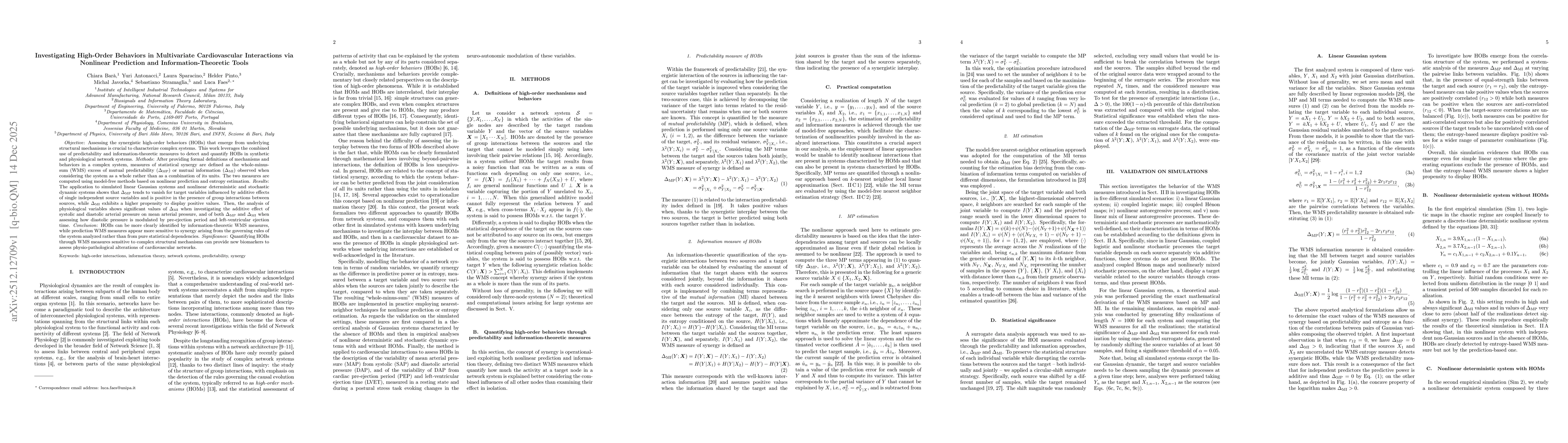 Thumbnail for Investigating High-Order Behaviors in Multivariate Cardiovascular Interactions via Nonlinear Prediction and Information-Theoretic Tools