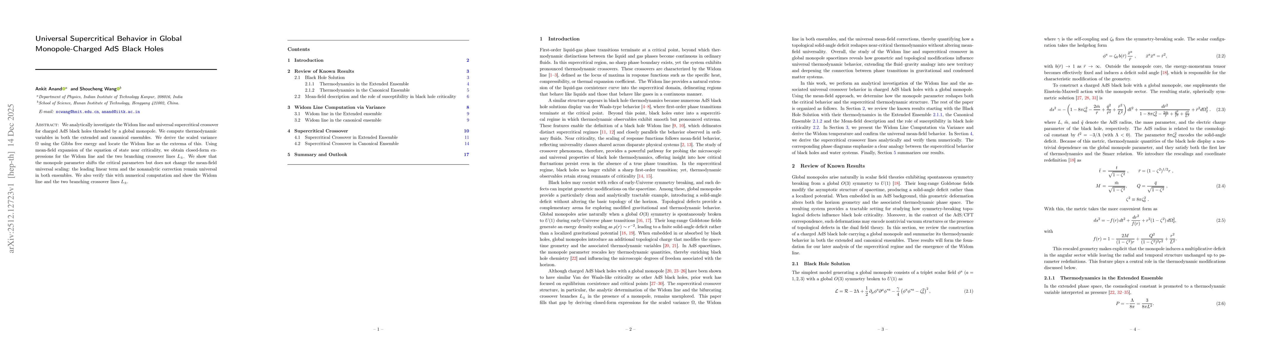 Thumbnail for Universal Supercritical Behavior in Global Monopole-Charged AdS Black Holes