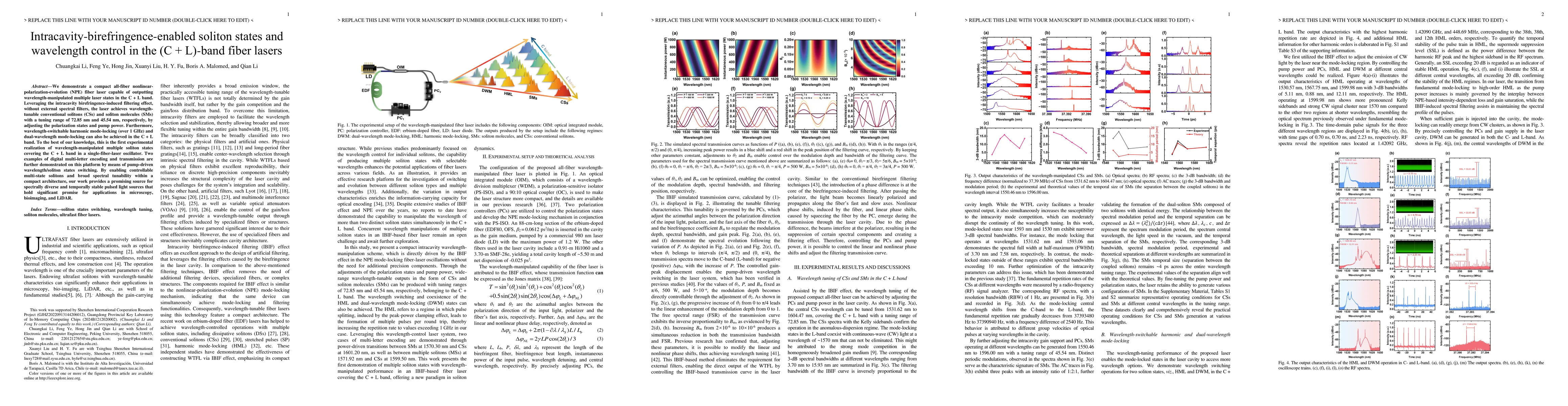 Thumbnail for Intracavity-birefringence-enabled soliton states and wavelength control in the (C + L)-band fiber lasers