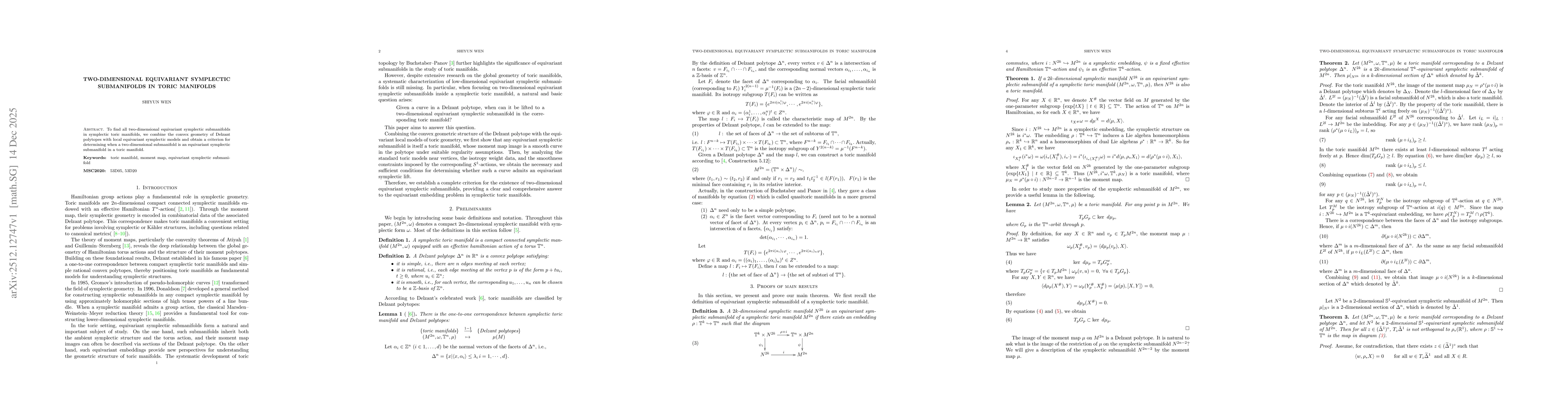 Thumbnail for Two-dimensional equivariant symplectic submanifolds in toric manifolds