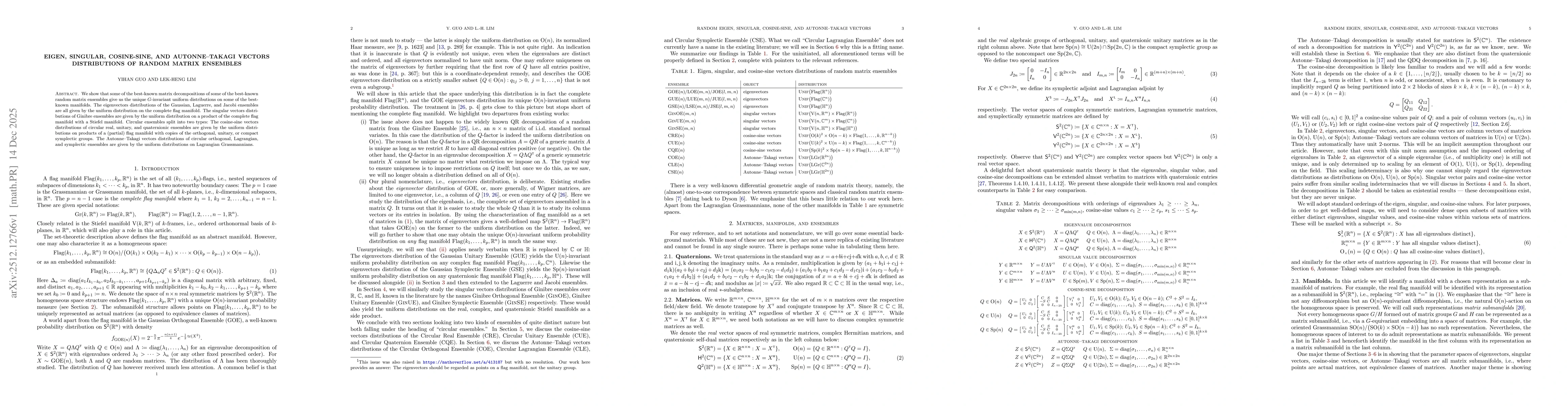 Thumbnail for Eigen, singular, cosine-sine, and Autonne--Takagi vectors distributions of random matrix ensembles