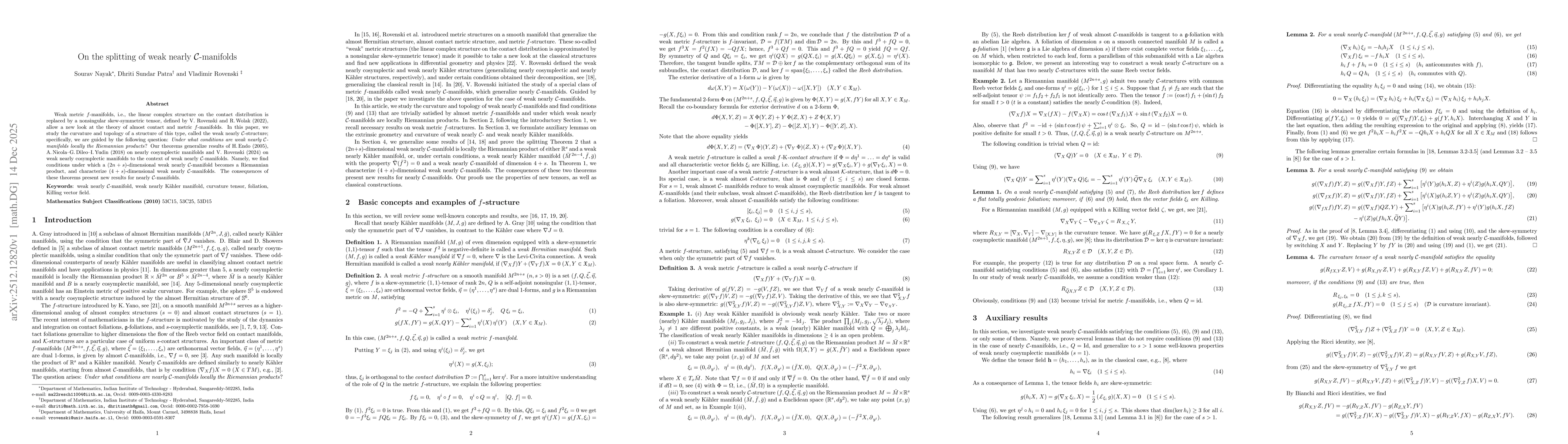 Thumbnail for On the splitting of weak nearly ${\cal C}$-manifolds