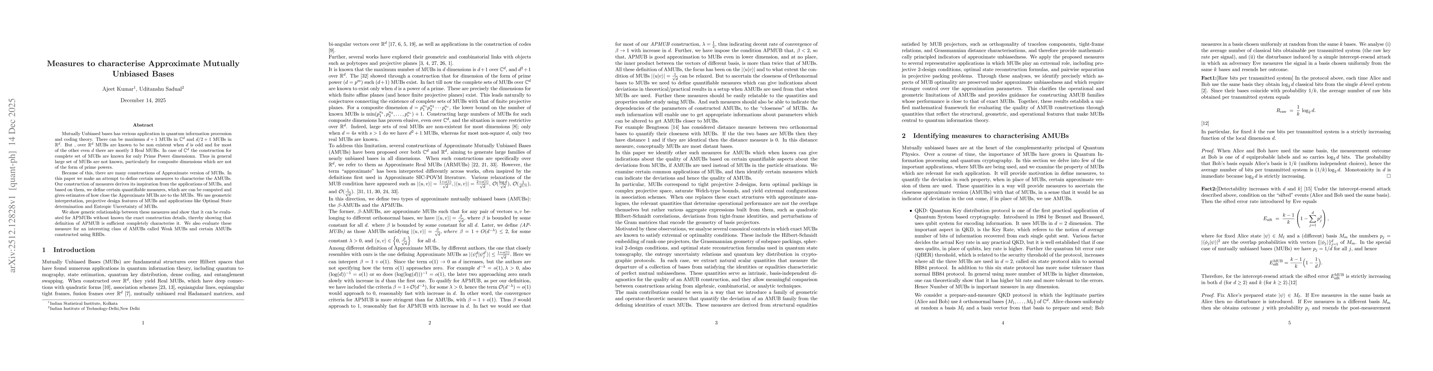 Thumbnail for Measures to characterise Approximate Mutually Unbiased Bases