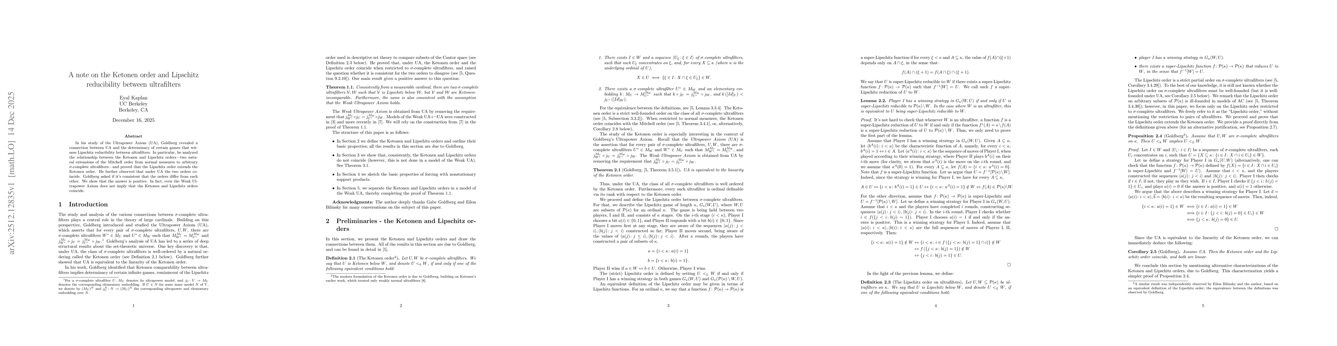 Thumbnail for A note on the Ketonen order and Lipschitz reducibility between ultrafilters