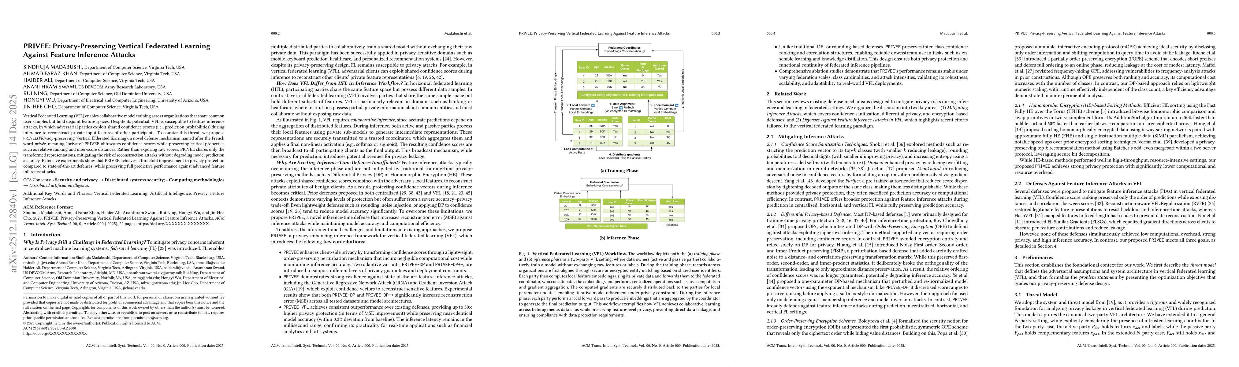 Thumbnail for PRIVEE: Privacy-Preserving Vertical Federated Learning Against Feature Inference Attacks