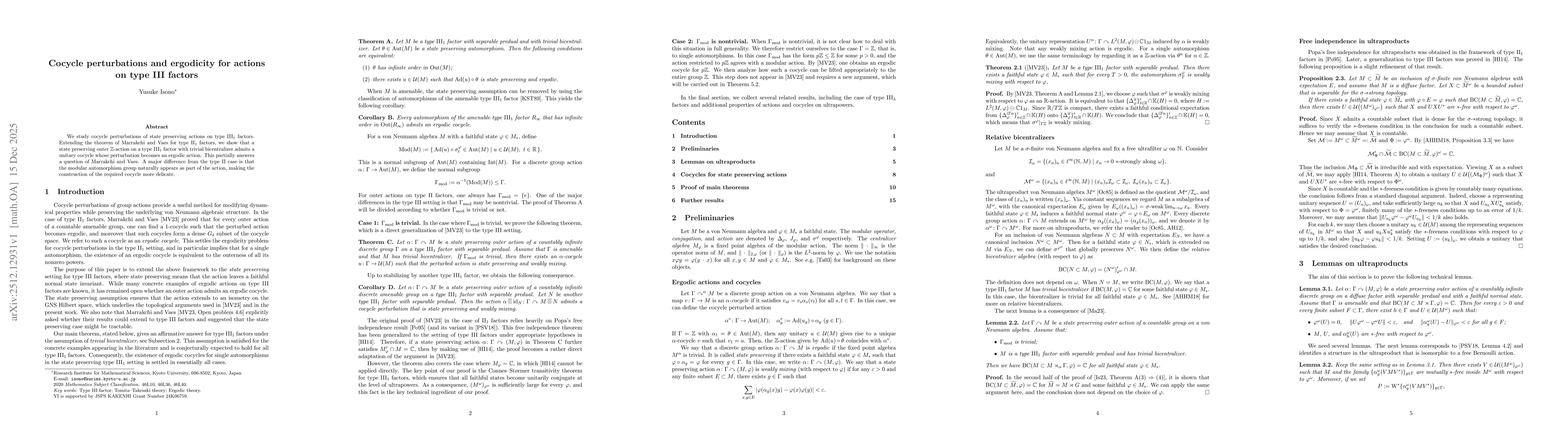 Thumbnail for Cocycle perturbations and ergodicity for actions on type III factors