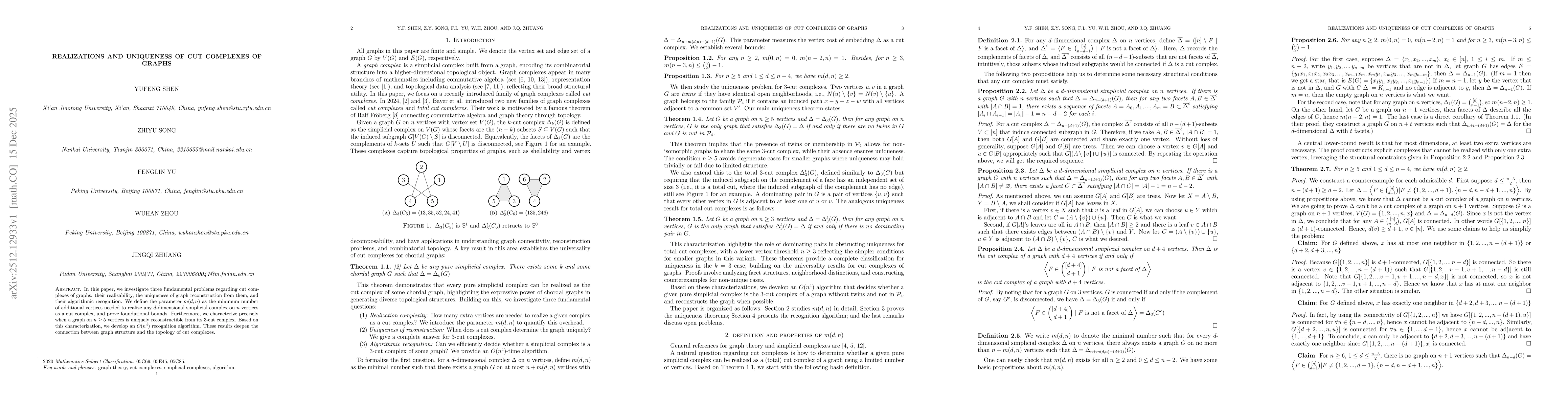 Thumbnail for Realizations and Uniqueness of Cut Complexes of Graphs