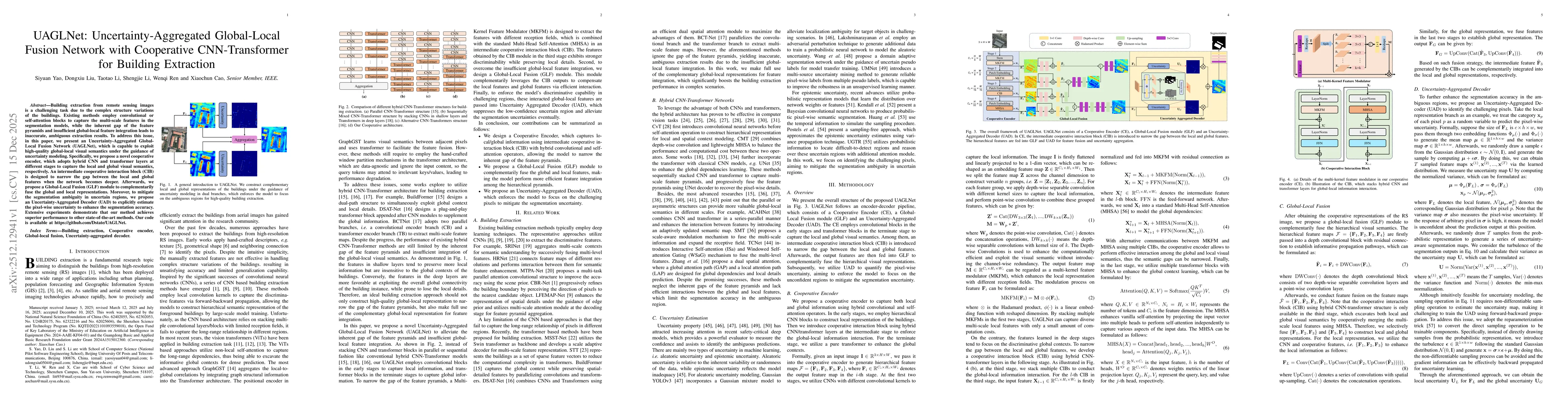 Thumbnail for UAGLNet: Uncertainty-Aggregated Global-Local Fusion Network with Cooperative CNN-Transformer for Building Extraction