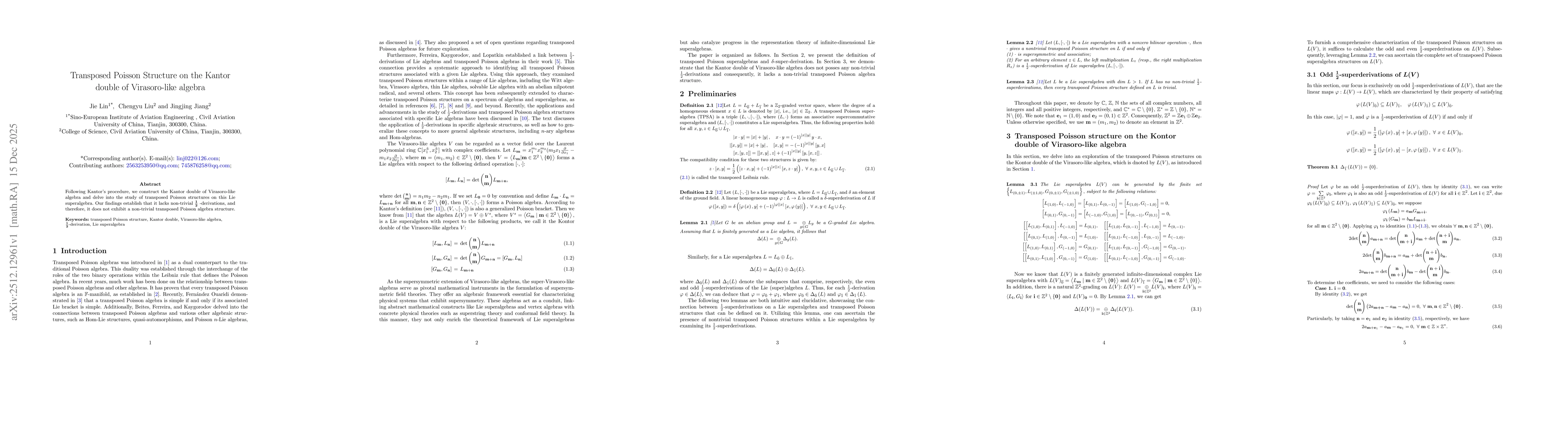 Thumbnail for Transposed Poisson Structure on the Kantor double of Virasoro-like algebra