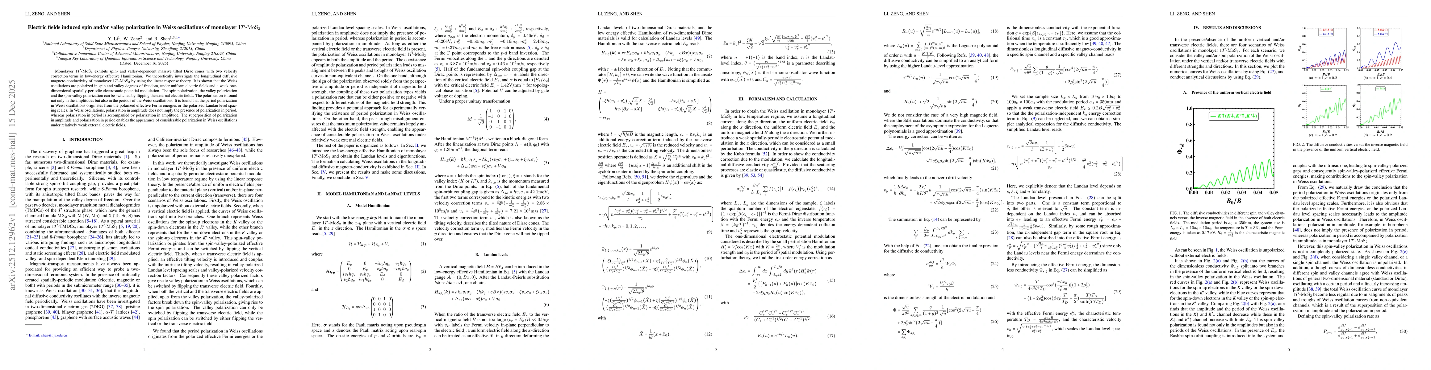 Thumbnail for Electric fields induced spin and/or valley polarization in Weiss oscillations of monolayer 1{\it T}$^{\prime}$-$\mathrm{MoS}_{2}$